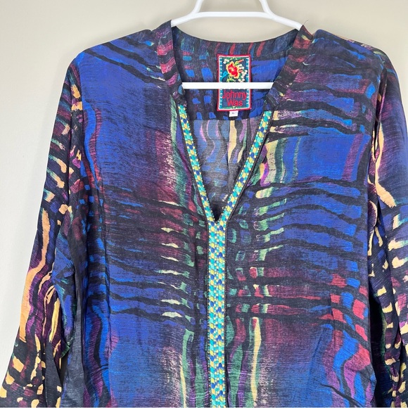 Johnny Was Women’s Colorful Cupra Rayon Long Sleeve Tunic Top Size Large - Picture 2 of 7